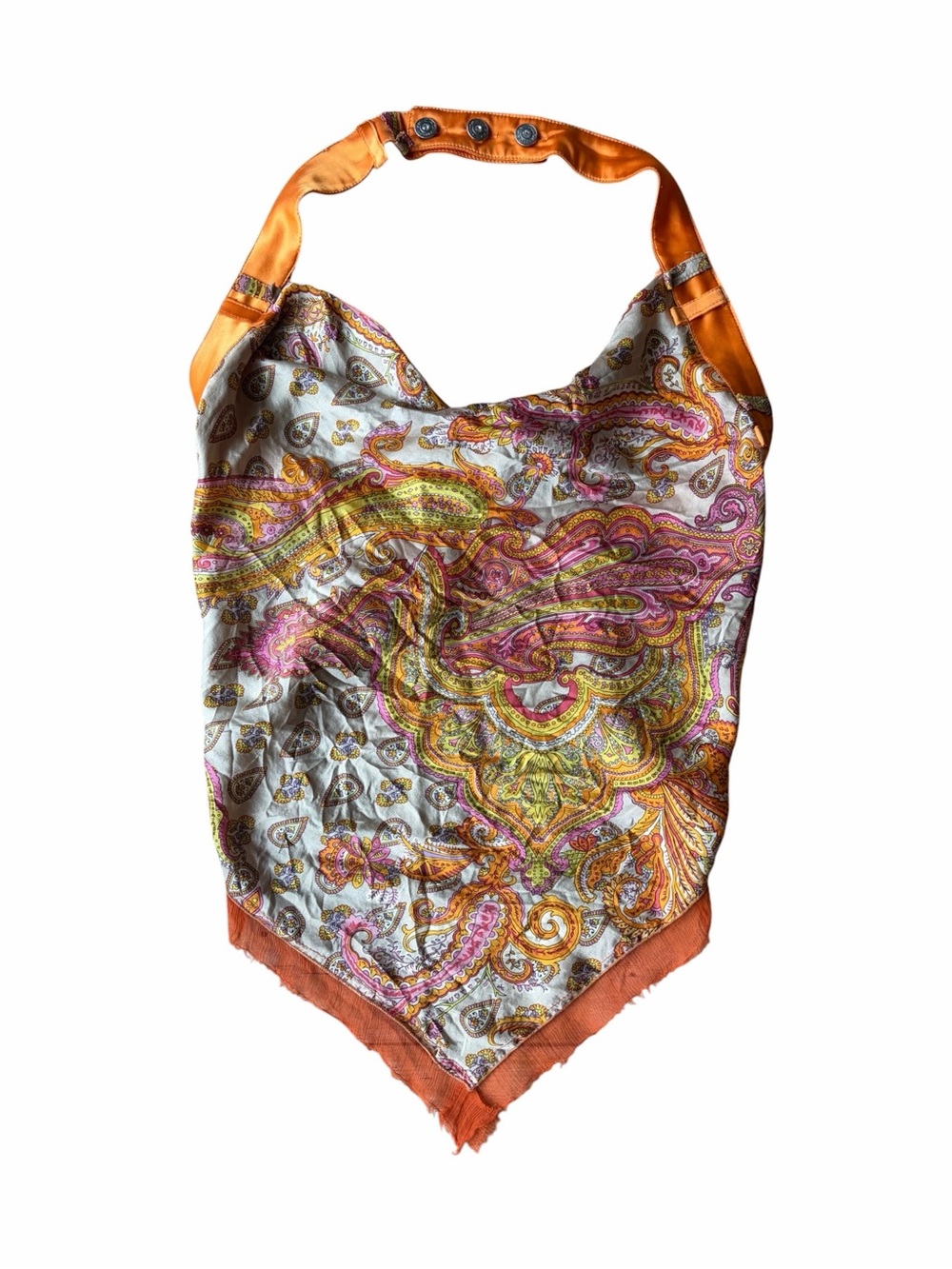 ZicZac Vintage Y2K 100% Silk Paisley Handkerchief Scarf Halter Top M